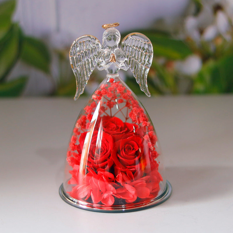 angel glass dome with dried flowers