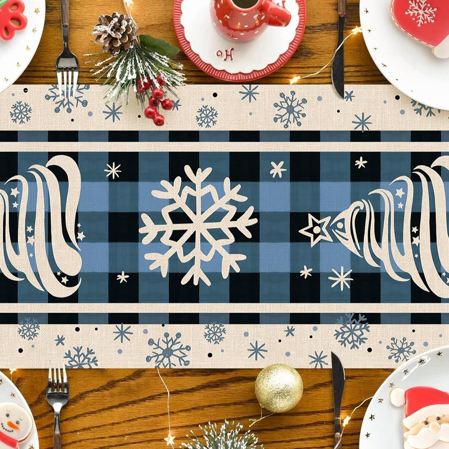 colorful christmas trees table runner