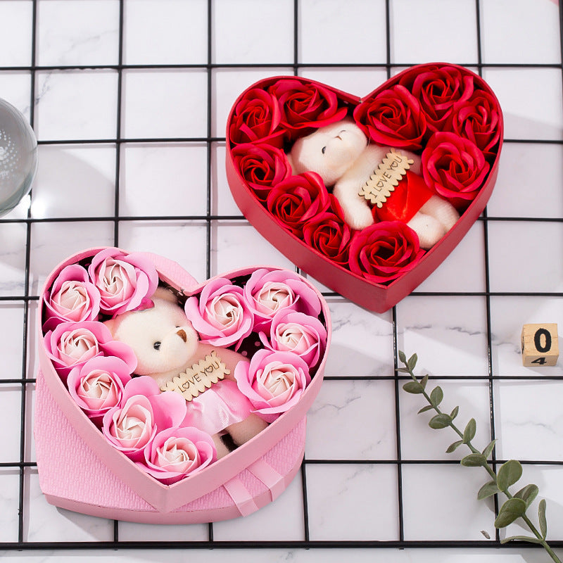red soap rose heart gift box